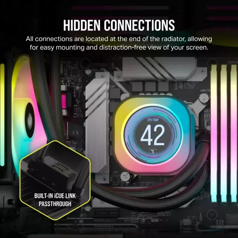 Corsair iCUE LINK H100i LCD RGB AIO šķidruma CPU dzesētājs, 240 mm