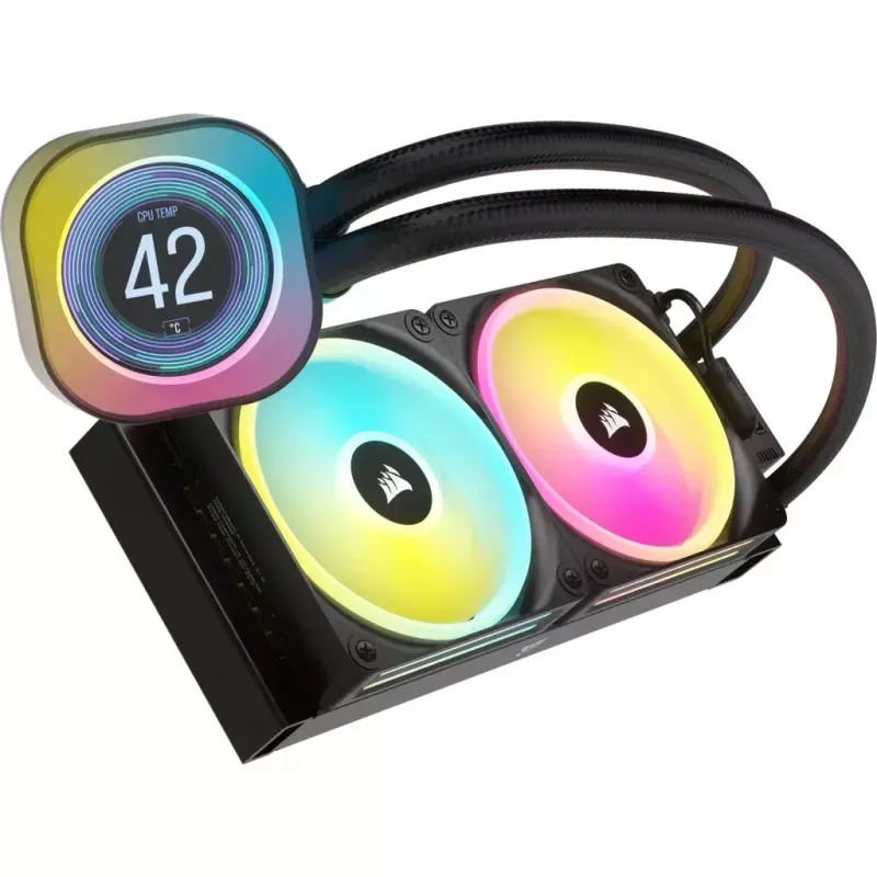 Corsair iCUE LINK H100i LCD RGB AIO šķidruma CPU dzesētājs, 240 mm