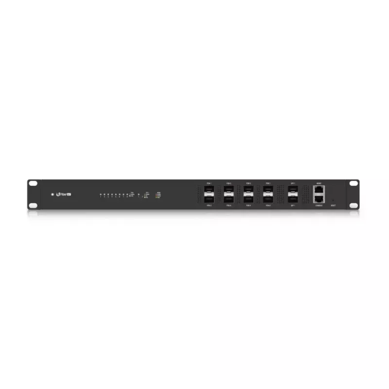 OLT UBIQUITI UF-OLT 1U pārvaldīts optiskais tīkla terminālis, 8 SFP sloti, 2 SFP+ 10G, 512 MB DDR3, 880 MHz CPU, 1U plaukta korpuss, melns