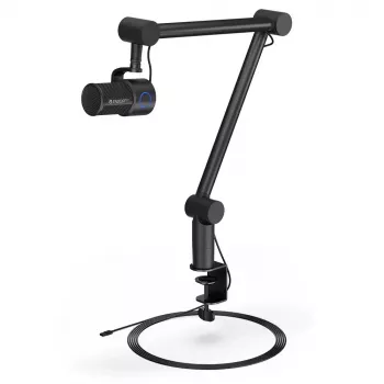 PC mikrofons ENDORFY Solum Studio — USB vadu, 24 bitu/96 kHz, 20–20000 Hz, regulējams galda stiprinājums, skārienjutīgas vadības, austiņu izeja, melns