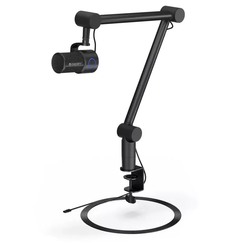 PC mikrofons ENDORFY Solum Studio — USB vadu, 24 bitu/96 kHz, 20–20000 Hz, regulējams galda stiprinājums, skārienjutīgas vadības, austiņu izeja, melns