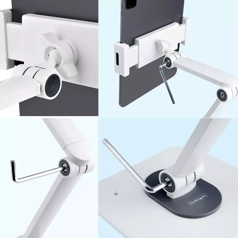StarTech.com regulējams planšetdatora statīvs galdam – piestiprināms pie sienas – kravnesība 1 kg – ergonomisks, šarnīrsavienojumu universāls planšetdatora statīvs – planšetdatora turētājs galdam ar pagriešanas/grozīšanas/rotācijas funkciju