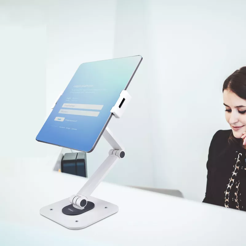 StarTech.com regulējams planšetdatora statīvs galdam – piestiprināms pie sienas – kravnesība 1 kg – ergonomisks, šarnīrsavienojumu universāls planšetdatora statīvs – planšetdatora turētājs galdam ar pagriešanas/grozīšanas/rotācijas funkciju