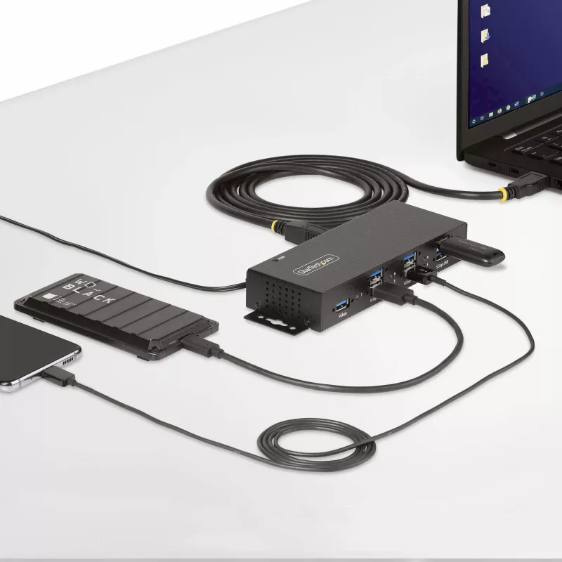 StarTech.com 5G7AINDRM-USB-A-HUB saskarnes centrmezgls USB 3.2 Gen 1 (3.1 Gen 1) Type-B 5000 Mbit/s melns