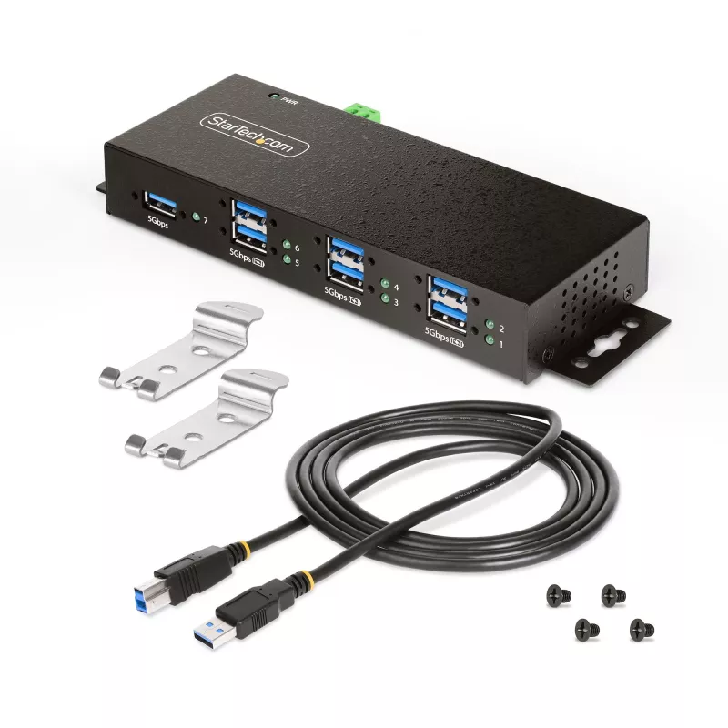 StarTech.com 5G7AINDRM-USB-A-HUB saskarnes centrmezgls USB 3.2 Gen 1 (3.1 Gen 1) Type-B 5000 Mbit/s melns