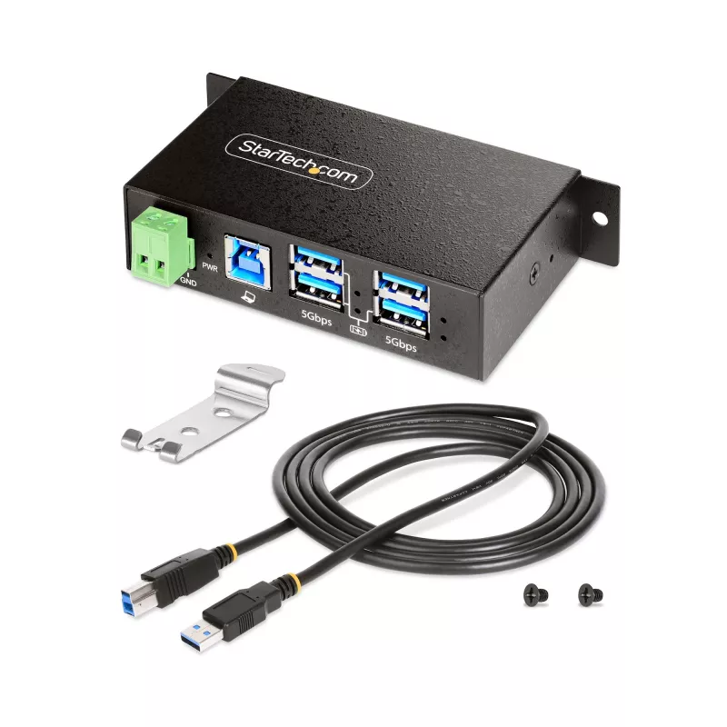 StarTech.com 5G4AINDRM-USB-A-HUB interfeisa centrmezgls USB 3.2 Gen 1 (3.1 Gen 1) Type-B 5000 Mbit/s Melns