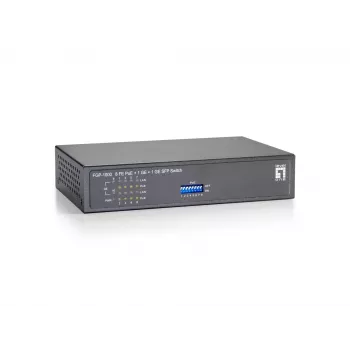 LevelOne 10 portu Fast Ethernet PoE slēdzis, 1 x Gigabit RJ45, 1 x Gigabit SFP, 8 PoE izejas, 120 W