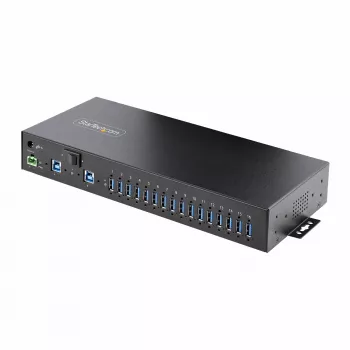 StarTech.com 16 portu industriālais USB 5 Gbps centrmezgls ar barošanas adapteri, metāla korpuss, montējams, ESD aizsardzība, termināla bloka barošana, USB uzlāde, divu resursdatoru pārslēgs - TAA