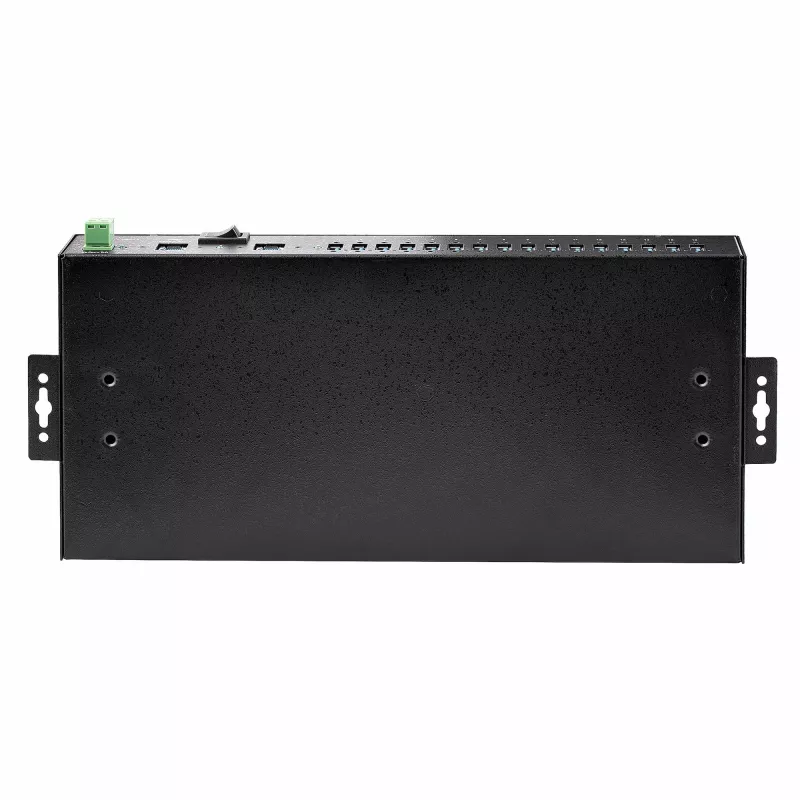StarTech.com 16 portu industriālais USB 5 Gbps centrmezgls ar barošanas adapteri, metāla korpuss, montējams, ESD aizsardzība, termināla bloka barošana, USB uzlāde, divu resursdatoru pārslēgs - TAA