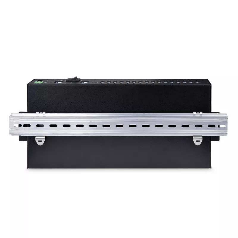StarTech.com 16 portu industriālais USB 5 Gbps centrmezgls ar barošanas adapteri, metāla korpuss, montējams, ESD aizsardzība, termināla bloka barošana, USB uzlāde, divu resursdatoru pārslēgs - TAA