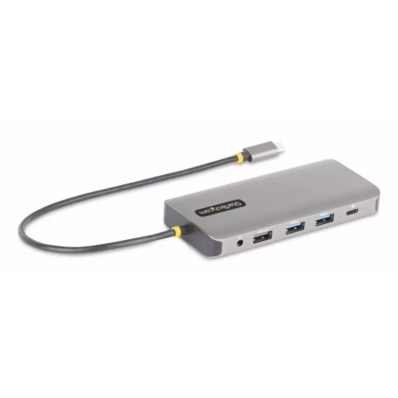 StarTech.com USB-C trīs monitoru multiportu adapteris, divi 4K 60Hz + 4K 30Hz HDMI un DisplayPort, 4 portu USB centrmezgls, 100W PD caurlaide, GbE, SD/MicroSD karšu lasītāji