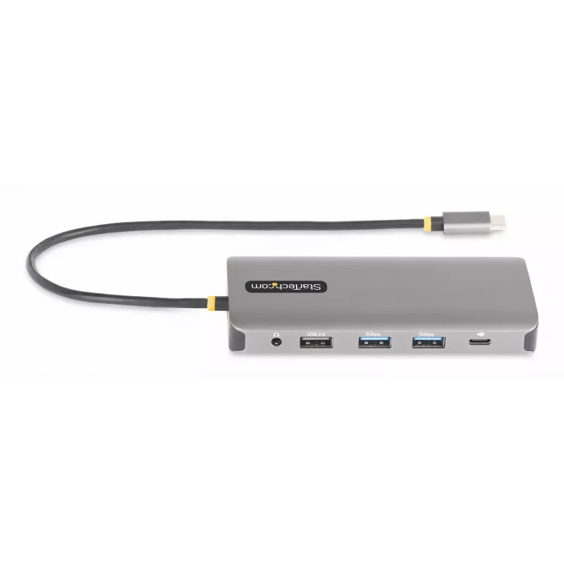StarTech.com USB-C trīs monitoru multiportu adapteris, divi 4K 60Hz + 4K 30Hz HDMI un DisplayPort, 4 portu USB centrmezgls, 100W PD caurlaide, GbE, SD/MicroSD karšu lasītāji