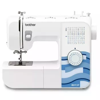 Brother RH137 šujmašīna — 37 dūrienu veidi, dūriena garums 4 mm, dūriena platums 5 mm, viegla un pārnēsājama
