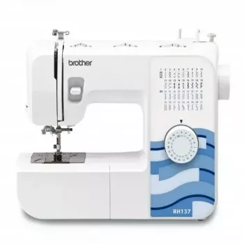 Brother RH137 šujmašīna — 37 dūrienu veidi, dūriena garums 4 mm, dūriena platums 5 mm, viegla un pārnēsājama