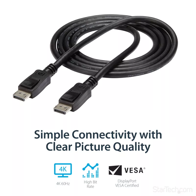 StarTech.com 6ft (2m) DisplayPort 1.2 kabelis - 4K x 2K Ultra HD VESA sertificēts DisplayPort kabelis - DP uz DP kabelis monitoram - DP video/displeja vads - fiksējošie DP savienotāji