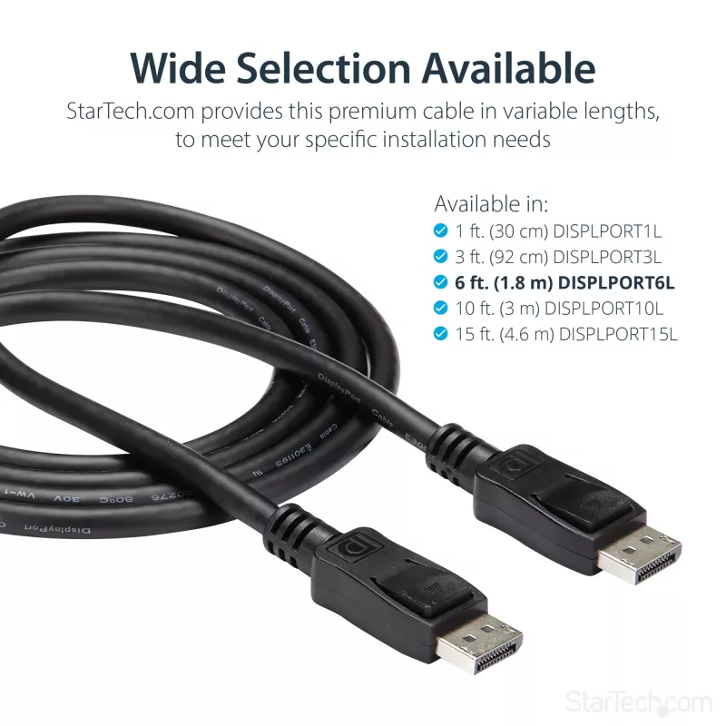 StarTech.com 6ft (2m) DisplayPort 1.2 kabelis - 4K x 2K Ultra HD VESA sertificēts DisplayPort kabelis - DP uz DP kabelis monitoram - DP video/displeja vads - fiksējošie DP savienotāji