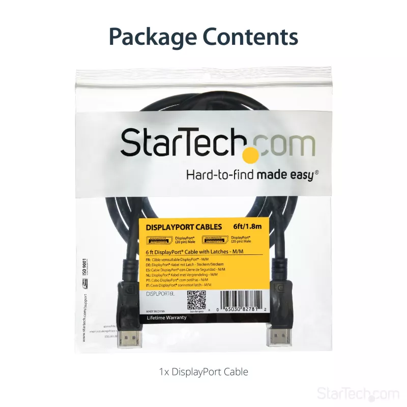 StarTech.com 6ft (2m) DisplayPort 1.2 kabelis - 4K x 2K Ultra HD VESA sertificēts DisplayPort kabelis - DP uz DP kabelis monitoram - DP video/displeja vads - fiksējošie DP savienotāji