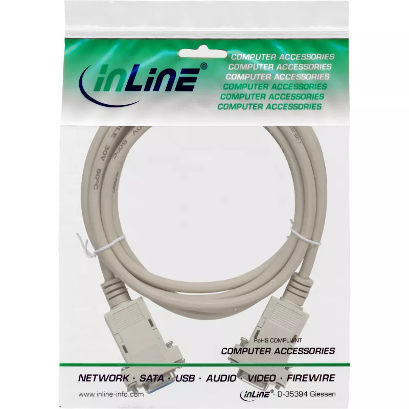 InLine null modēma kabelis DB9 sievišķais / sievišķais, komplektēts, pelēks, 2m