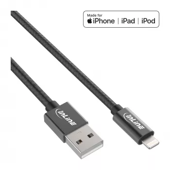 InLine Lightning USB kabelis, iPad, iPhone, iPod, melns/alumīnijs, 2m, MFi sertificēts