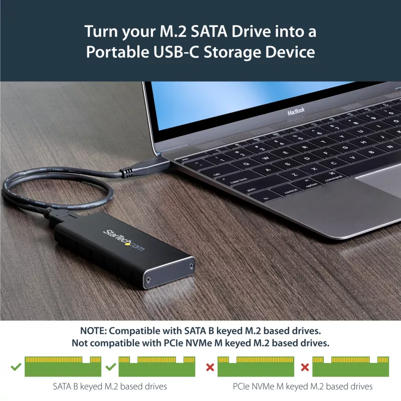 StarTech.com M.2 SSD korpuss M.2 SATA SSD diskiem — USB 3.1 (10 Gbps) ar USB-C kabeli