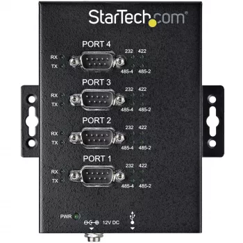 StarTech.com 4 portu seriālais centrmezgls, USB uz RS232/RS485/RS422 adapteris - Rūpniecisks USB 2.0 uz DB9 seriālais pārveidotāja centrmezgls - IP30 klase - Uz DIN sliedes montējams metāla seriālais centrmezgls - 15kV ESD aizsardzība