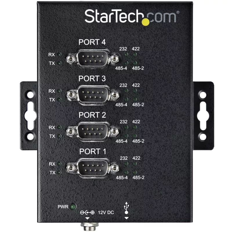 StarTech.com 4 portu seriālais centrmezgls, USB uz RS232/RS485/RS422 adapteris - Rūpniecisks USB 2.0 uz DB9 seriālais pārveidotāja centrmezgls - IP30 klase - Uz DIN sliedes montējams metāla seriālais centrmezgls - 15kV ESD aizsardzība