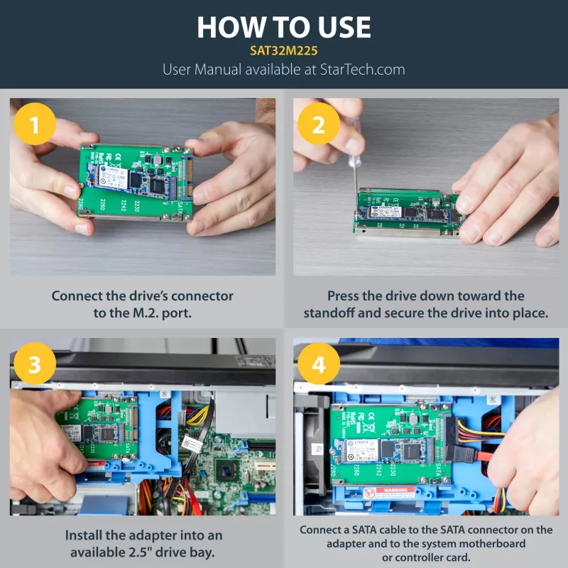 StarTech.com M.2 SATA SSD uz 2,5 collu SATA adapteris - M.2 NGFF uz SATA pārveidotājs - 7 mm - atvērtā rāmja kronšteins - M2 cietā diska adapteris