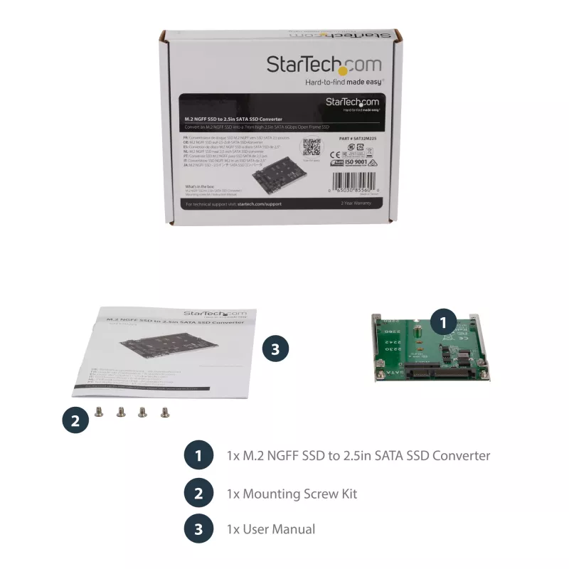 StarTech.com M.2 SATA SSD uz 2,5 collu SATA adapteris - M.2 NGFF uz SATA pārveidotājs - 7 mm - atvērtā rāmja kronšteins - M2 cietā diska adapteris