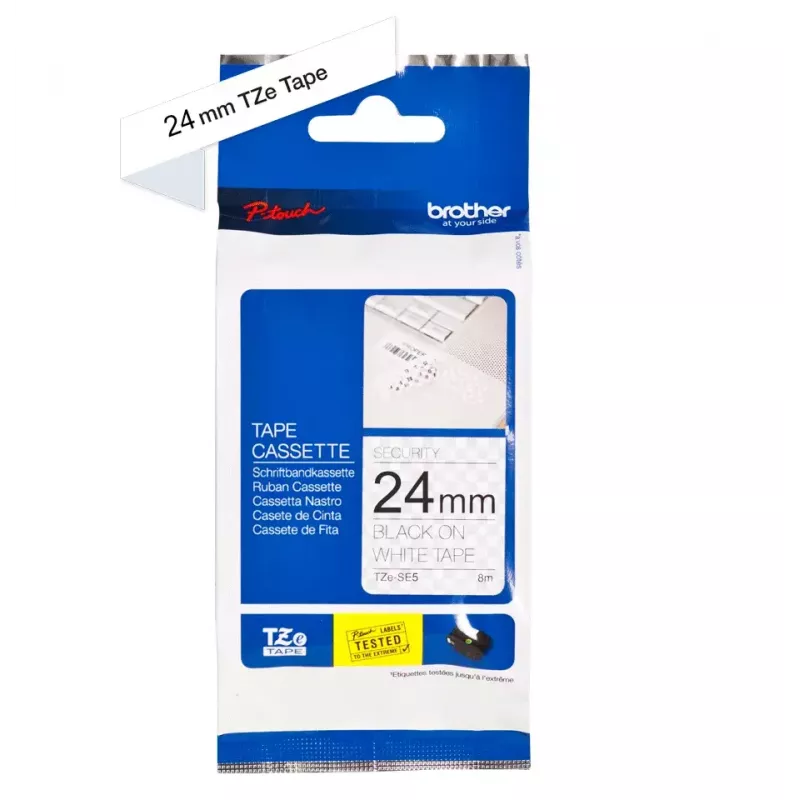Etiķešu lente Brother TZE-SE5 — 24 mm x 8 m, melns uz balta