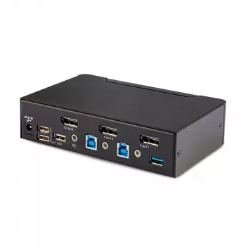StarTech.com 2 portu DisplayPort KVM slēdzis, 8K 60 Hz / 4K 144 Hz, viens displejs, DP 1.4, 2x USB 3.0 porti, 4x USB 2.0 HID porti, pogu un karsto taustiņu pārslēgšana, TAA atbilstošs — no OS neatkarīgs, metāla korpuss