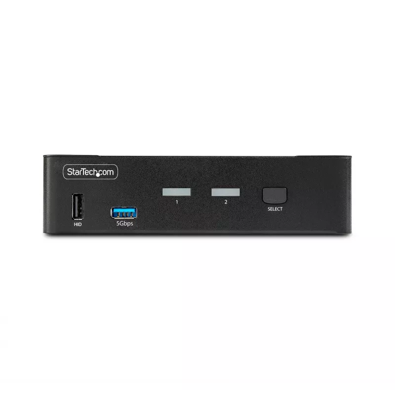 StarTech.com 2 portu DisplayPort KVM slēdzis, 8K 60 Hz / 4K 144 Hz, viens displejs, DP 1.4, 2x USB 3.0 porti, 4x USB 2.0 HID porti, pogu un karsto taustiņu pārslēgšana, TAA atbilstošs — no OS neatkarīgs, metāla korpuss