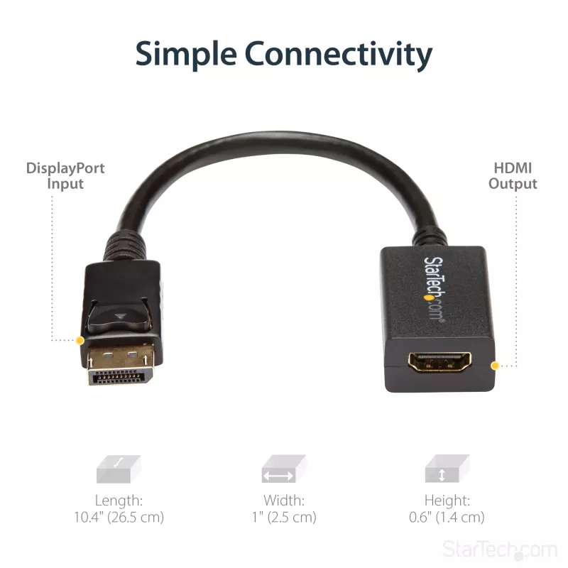 StarTech.com DisplayPort–HDMI adapteris – DP 1.2 uz HDMI video pārveidotājs 1080p – DP uz HDMI monitors/TV/displejs kabeļa adaptera sargspraudnis – pasīvs DP–HDMI adapteris – fiksējošs DP savienotājs
