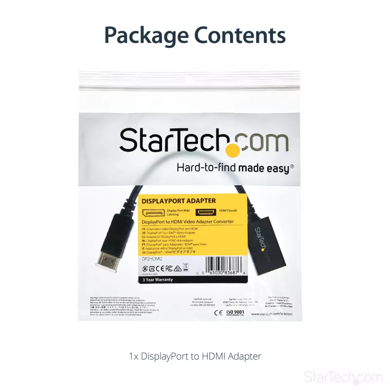 StarTech.com DisplayPort–HDMI adapteris – DP 1.2 uz HDMI video pārveidotājs 1080p – DP uz HDMI monitors/TV/displejs kabeļa adaptera sargspraudnis – pasīvs DP–HDMI adapteris – fiksējošs DP savienotājs