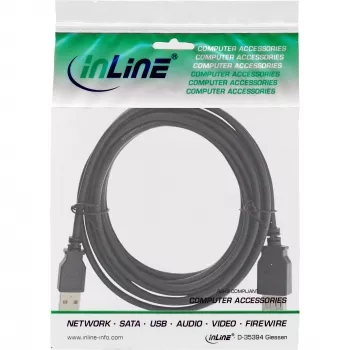 USB 2.0 pagarinātāja kabelis, A tipa vīrišķais/sieviešu InLine 34650B 0,5 m, melns