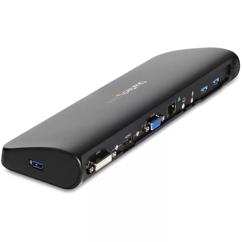 StarTech.com Divu monitoru USB 3.0 dokstacija ar HDMI un DVI/VGA ~ Divu monitoru USB 3.0 klēpjdatora dokstacija ar HDMI/DVI/VGA, 3x USB-A centrmezgls, GbE, audio, universāla Type-A doks Windows/macOS/ChromeOS - atbilst TAA