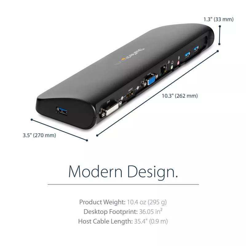 StarTech.com Divu monitoru USB 3.0 dokstacija ar HDMI un DVI/VGA ~ Divu monitoru USB 3.0 klēpjdatora dokstacija ar HDMI/DVI/VGA, 3x USB-A centrmezgls, GbE, audio, universāla Type-A doks Windows/macOS/ChromeOS - atbilst TAA