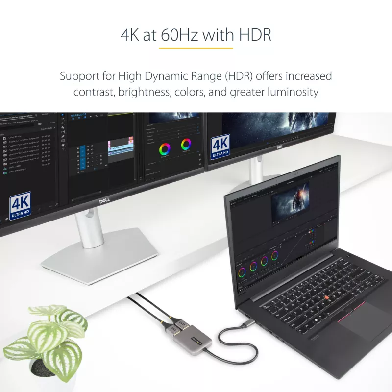 StarTech.com USB-C uz divu Displayport 1.4 adapteri, USB Type-C vairāku monitoru MST centrmezgls, divu 5K 60Hz DP klēpjdatora displeja paplašinātājs/sadalītājs, HDR, īpaši garš iebūvēts kabelis – tikai Windows
