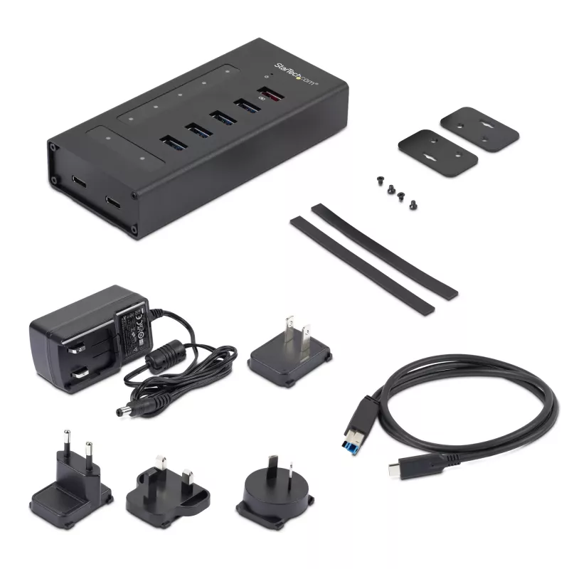 StarTech.com 7 pieslēgvietu USB‑C centrmezgls – USB Type-C uz 2x USB‑C/5x USB‑A – Komerciāls metāla USB 3.0 centrmezgls – SuperSpeed USB 3.2 Gen 1 (5Gbps) – pašdarbināms – BC 1.2 ātrā uzlāde – montējams/izturīgs