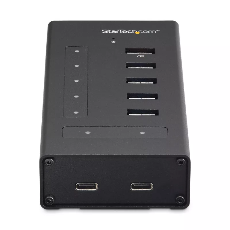 StarTech.com 7 pieslēgvietu USB‑C centrmezgls – USB Type-C uz 2x USB‑C/5x USB‑A – Komerciāls metāla USB 3.0 centrmezgls – SuperSpeed USB 3.2 Gen 1 (5Gbps) – pašdarbināms – BC 1.2 ātrā uzlāde – montējams/izturīgs