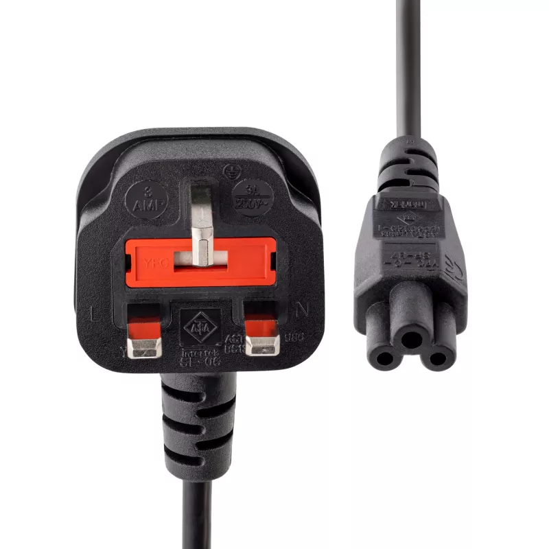 StarTech.com 3 pēdu (1 m) Lielbritānijas klēpjdatora strāvas kabelis, BS 1363 uz C5 (āboliņa lapa), 2,5 A 250 V, 18AWG, Lielbritānijas klēpjdatora nomaiņas vads, printera strāvas kabelis, klēpjdatora lādētāja vads, klēpjdatora strāvas bloka vads