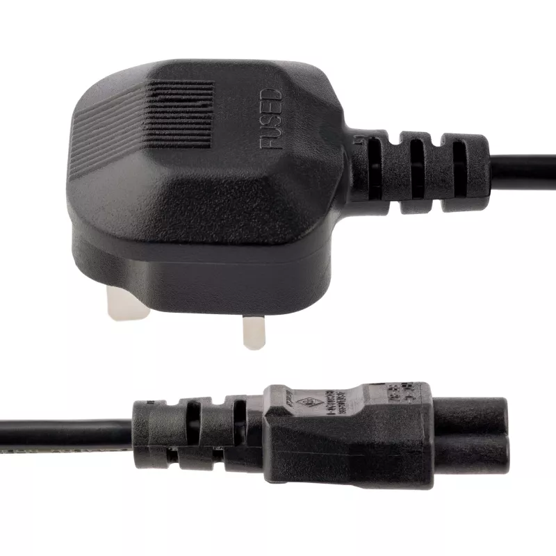 StarTech.com 3 pēdu (1 m) Lielbritānijas klēpjdatora strāvas kabelis, BS 1363 uz C5 (āboliņa lapa), 2,5 A 250 V, 18AWG, Lielbritānijas klēpjdatora nomaiņas vads, printera strāvas kabelis, klēpjdatora lādētāja vads, klēpjdatora strāvas bloka vads