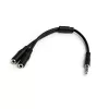StarTech.com austiņu adapteris austiņām ar atsevišķiem austiņu / mikrofona spraudņiem - 3,5 mm 4 polu uz 2x 3 polu 3,5 mm vīr./siev.