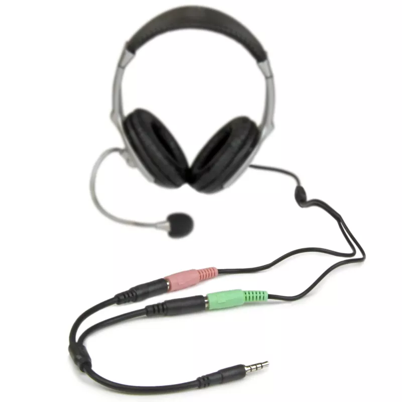 StarTech.com austiņu adapteris austiņām ar atsevišķiem austiņu / mikrofona spraudņiem - 3,5 mm 4 polu uz 2x 3 polu 3,5 mm vīr./siev.