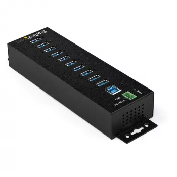 StarTech.com 10 portu USB 3.0 centrmezgls ar strāvas adapteri - metāla industriālais USB-A centrmezgls ar ESD un 350 W pārsprieguma aizsardzību - DIN/sienas/galda stiprinājums - ātrdarbīgs USB 3.2 Gen 1 (5 Gbps) centrmezgls