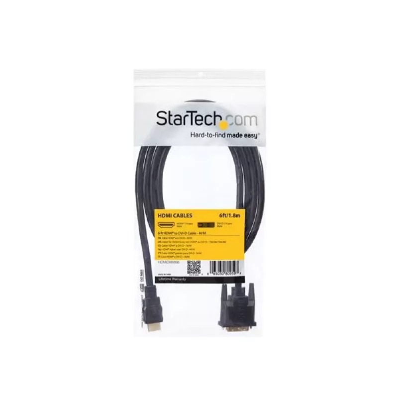 StarTech.com 6 ft HDMI to DVI-D kabelis - vīr./vīr., 1,8 m, HDMI, DVI-D, vīr., vīr., taisns