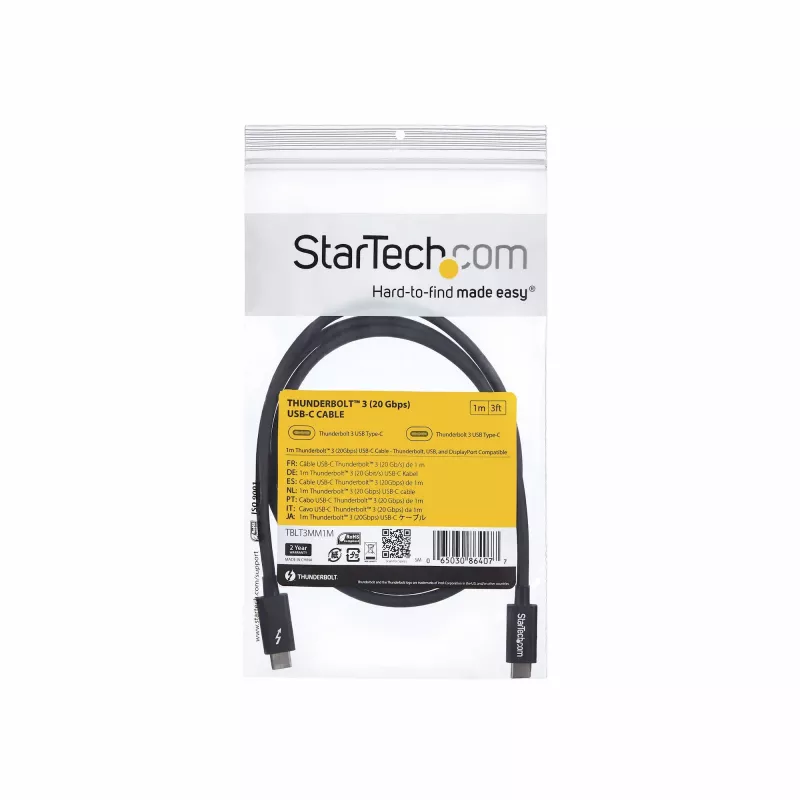 StarTech.com 1m Thunderbolt 3 (20Gbps) USB-C kabelis — saderīgs ar Thunderbolt, USB un DisplayPort
