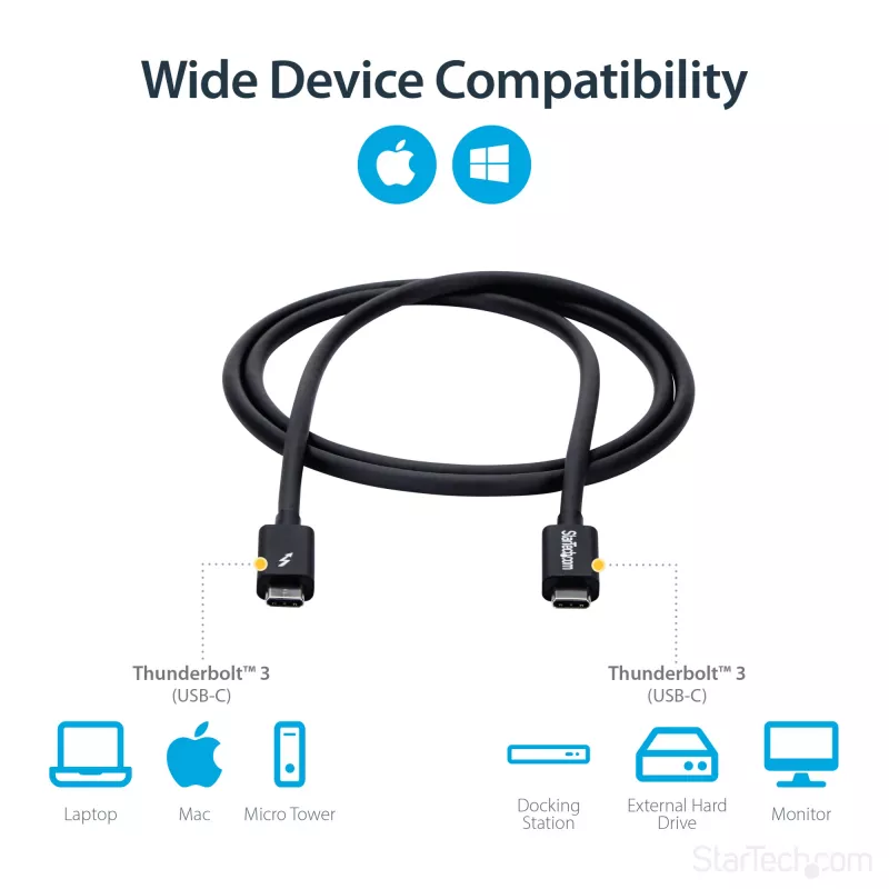 StarTech.com 1m Thunderbolt 3 (20Gbps) USB-C kabelis — saderīgs ar Thunderbolt, USB un DisplayPort