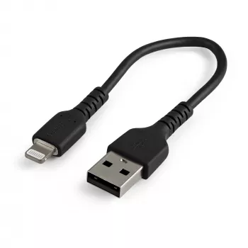 StarTech.com 6 collu (15cm) Izturīgs Melns USB-A uz Lightning Kabelis – Pastiprināts Ar Aramidšķiedru USB Type A uz Lightning lādētāja/sinhronizācijas barošanas vads – Apple MFi sertificēts iPad/iPhone 12