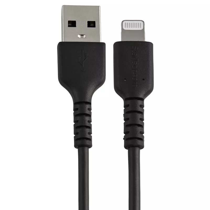 StarTech.com 6 collu (15cm) Izturīgs Melns USB-A uz Lightning Kabelis – Pastiprināts Ar Aramidšķiedru USB Type A uz Lightning lādētāja/sinhronizācijas barošanas vads – Apple MFi sertificēts iPad/iPhone 12