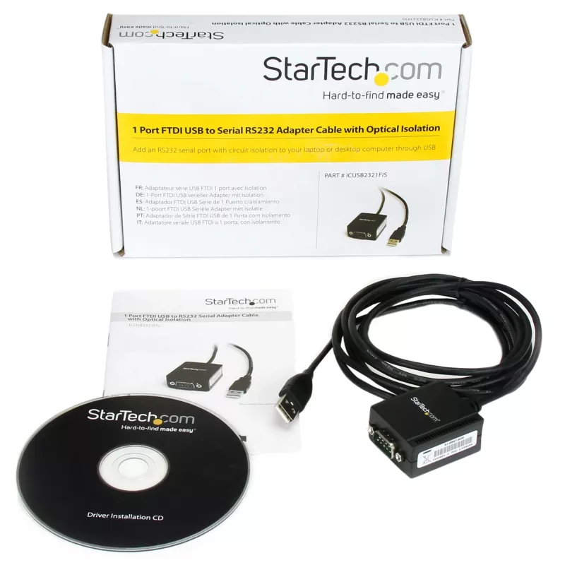 StarTech.com 2,5 m 1 porta FTDI USB uz seriālo RS232 adaptera kabelis ar optisko izolāciju, USB uz RS232 adapteris – TAA